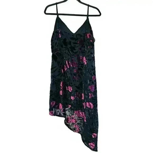 Lulus Evenings with You Black Floral Velvet Asymmetrical Dress Size XL - Picture 3 of 7